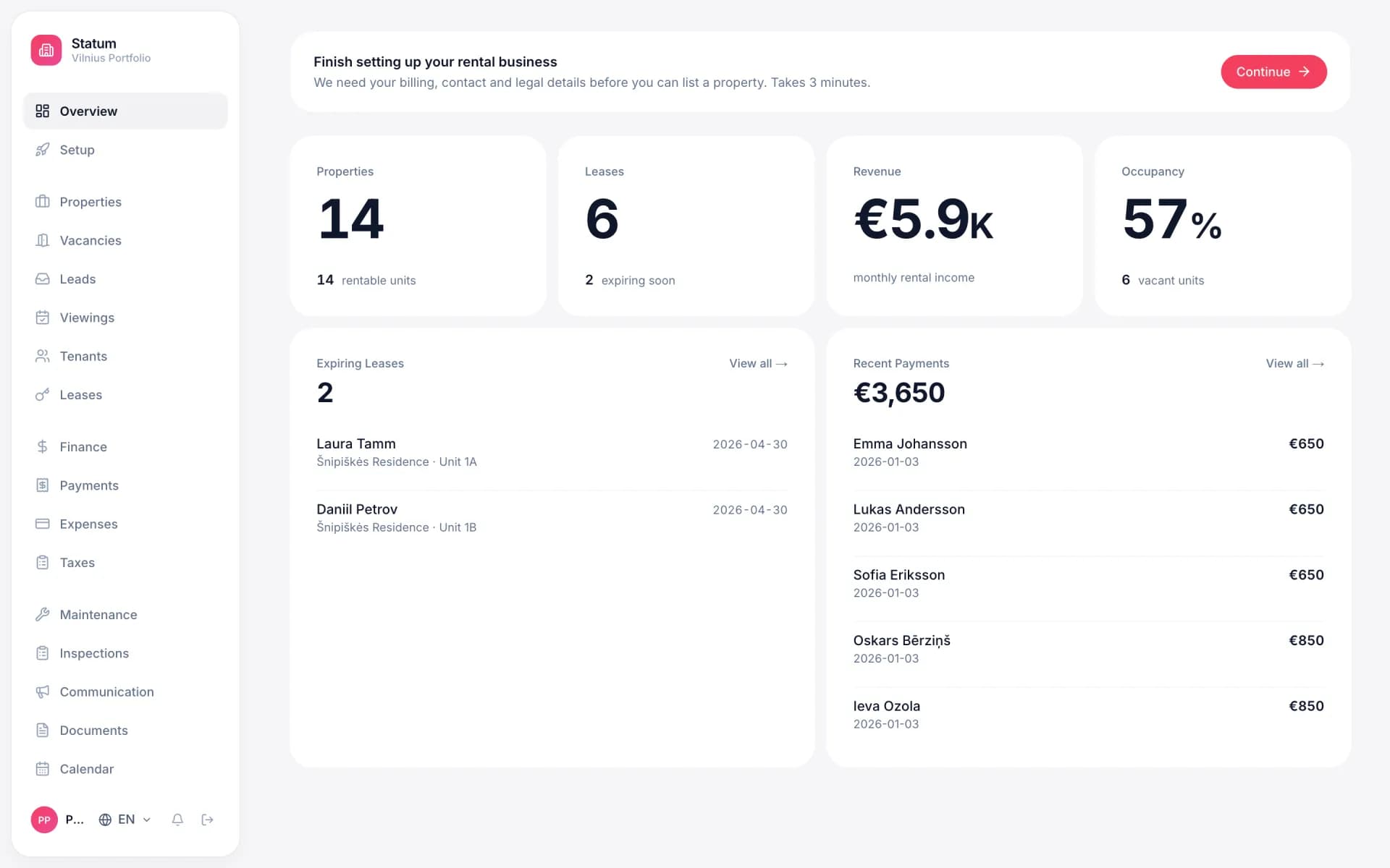 Statum rentals overview